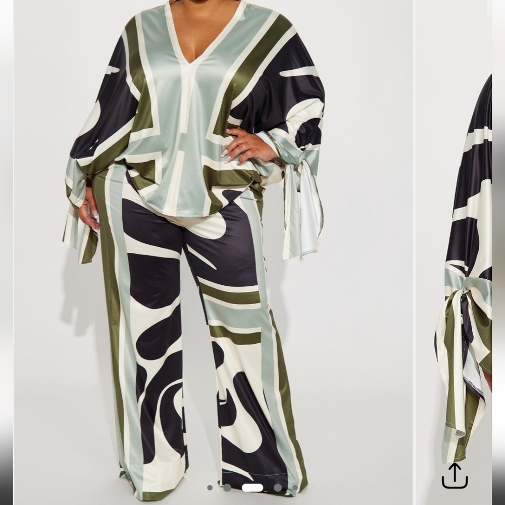 Fashion Nova Olive and Black Wide Leg Jumpsuit